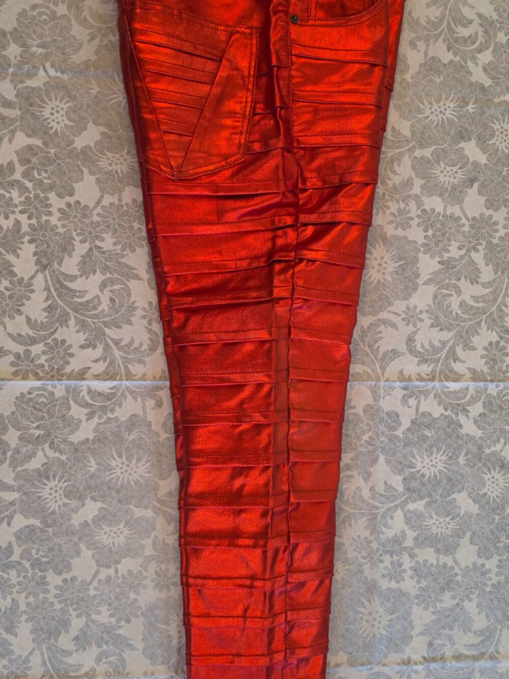Valabasas Delta Stacked Jeans Zodiac Verde / Red Metallic Waxed Pleated - Picture 3 of 13